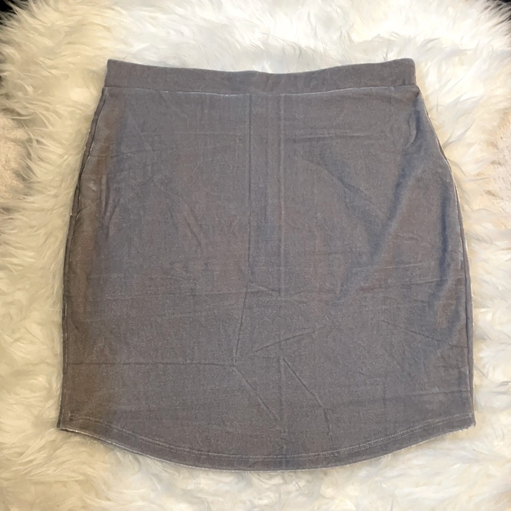 Silver/Gray Velvet Bodycon mini skirt SM